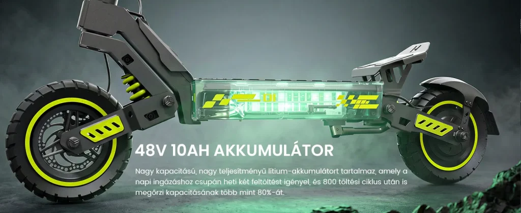 48V 10Ah akkumulátor – hosszú élettartam, kevés töltés